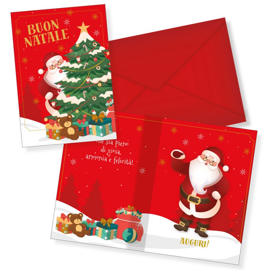 20 Biglietti Di Auguri Di Natale Con Buste, Assortiti Con Babbo Natale, Albero, Alce, Formato 14,5x10cm, Pronti Da Personalizzare