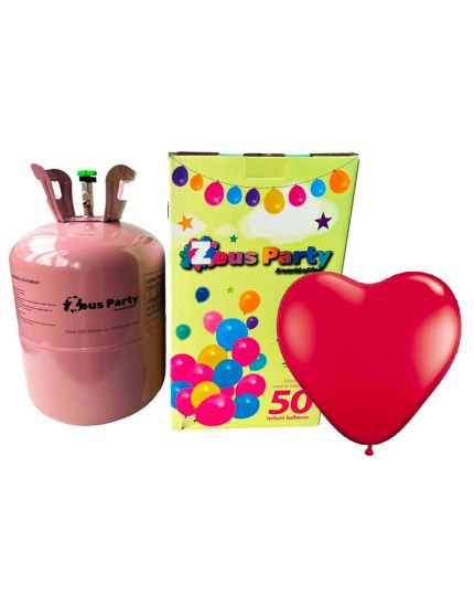 Bombola Gas Elio per 50 Palloncini con 50 Palloncini Rossi a Forma di Cuore Inclusi 