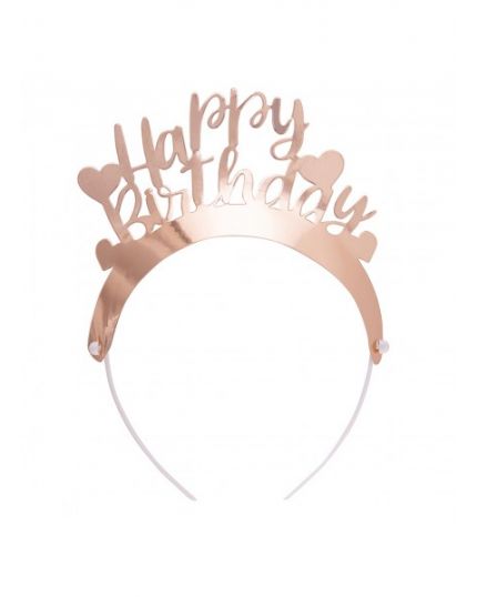 Set 4 tiare in carta Happy Birthday Oro Rosa