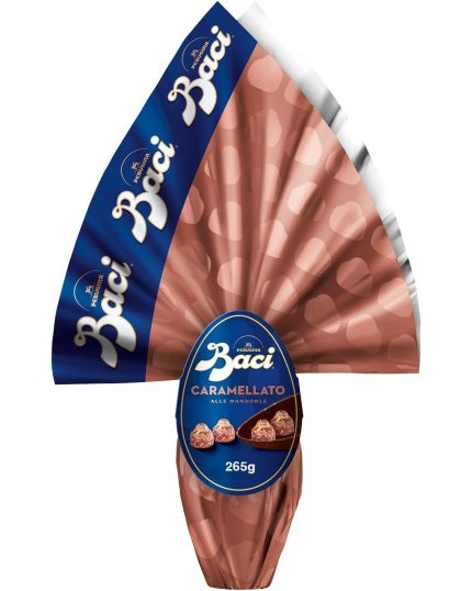 BACI PERUGINA Uovo di Pasqua Cioccolato Caramellato alle Mandorle con Sorpresa e 4 Cioccolatini 265g