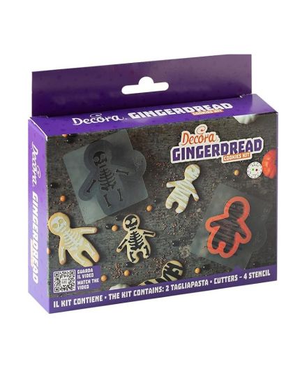 Set Decorativo Halloween, 2 Tagliapasta Omino grande e piccolo + 4 Stencil Decorativi
