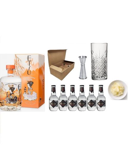 Etsu Double Orange Gin + Yuzu Tonic Water + Bicchiere Tumbler Alto + Jigger Professionale + Zenzero fresco a fette