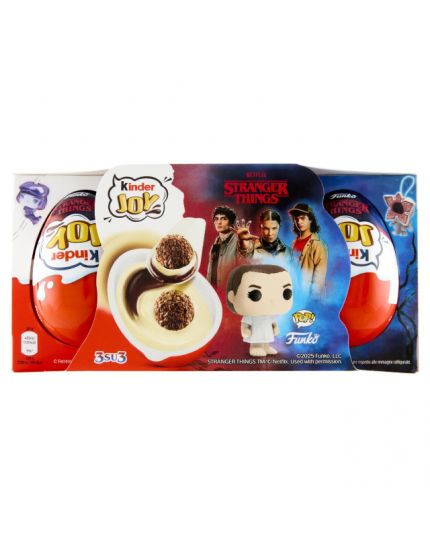Kinder Joy - Set di 3 Uova con Sorpresa un Gioco Unico Funko POP Stranger Things, Snack Dolce per Merenda, 60 g