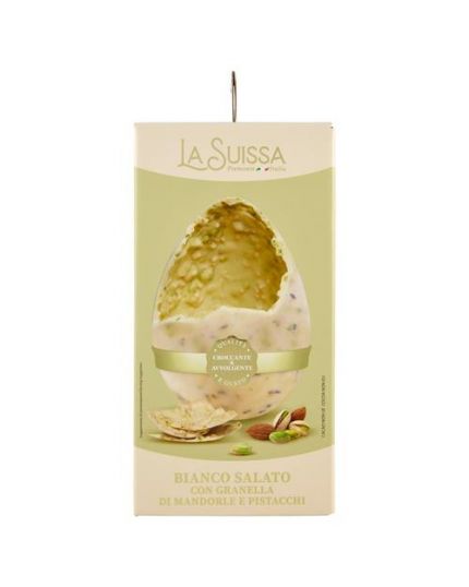 Uovo Pasqua Cioccolato Bianco con Granella Salata di Mandorle e Pistacchio 320 g