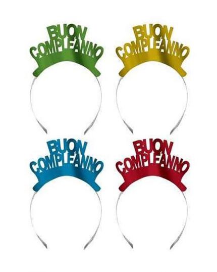 Cerchietti Buon Compleanno Colori Assortiti 4 Pezzi