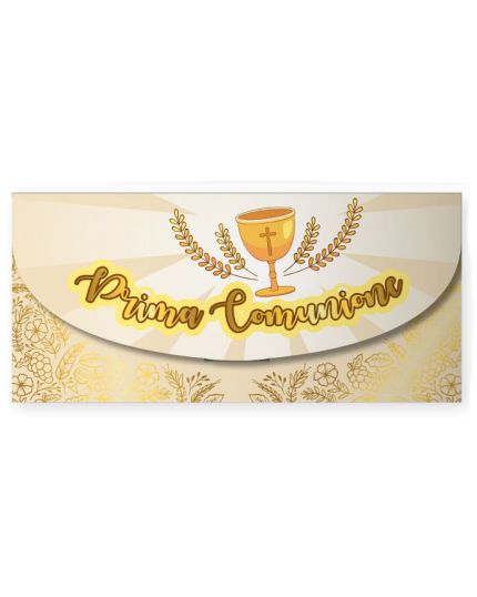 Biglietto Auguri Portasoldi Prima Comunione Oro 18x8,9cm