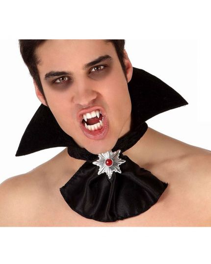 Colletto Nero da Vampiro con Gioiello e Jabot