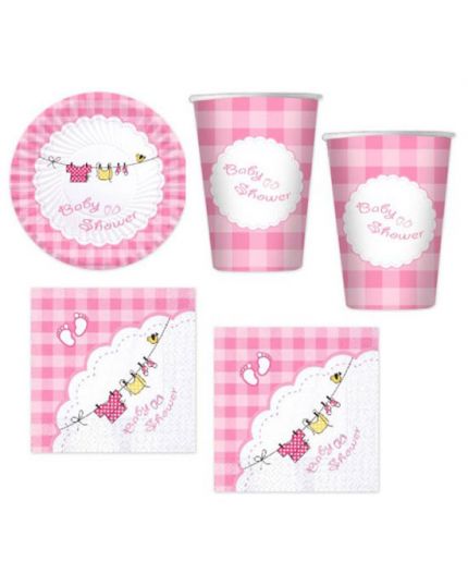 Kit Coordinato Tavola Baby Shower Rosa per 40 Persone