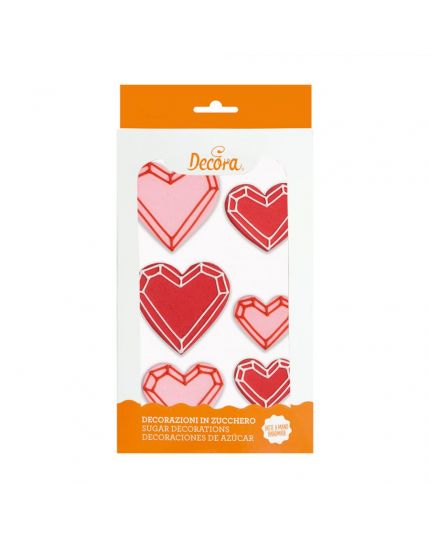Decorazioni Cuori Geometrici in Zucchero Decora 4cm - 3cm - 2cm 
