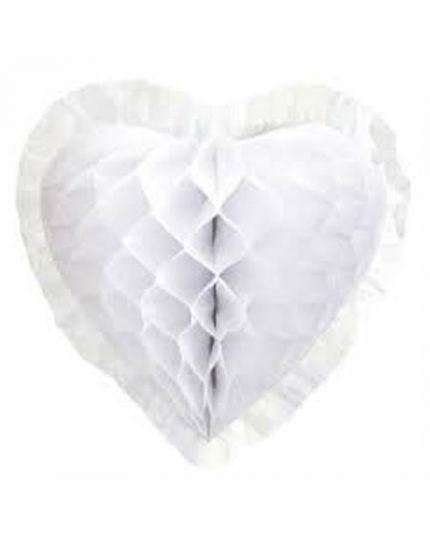 Festone Carta Cuore Bianco con Volant da Appendere 30cm