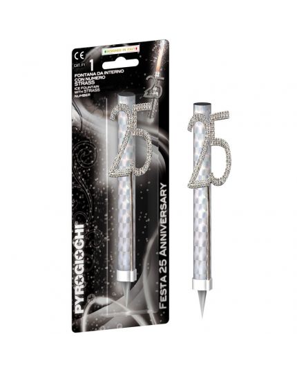 Candelina Magic Flambè 25 Anni Strass Argento