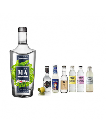 Gin -MA- Con Basilico Genovese DOP 70 cl 40% Prodotto in Italia + Selezione di 6 Toniche di altissima qualità