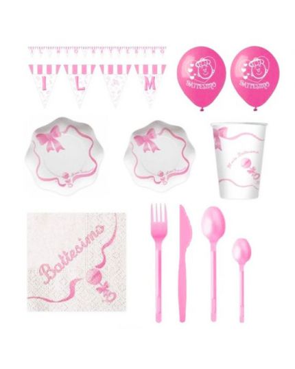 Kit Coordinato Tavola Battesimo Bambina Rosa per 40 Persone