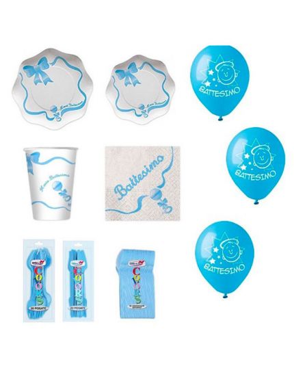 Kit Coordinato Tavola Battesimo Bambino Celeste per 40 Persone