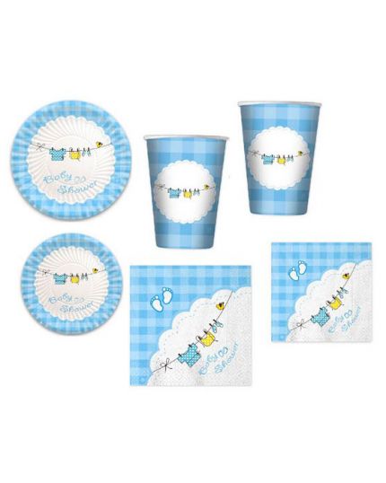 Kit Coordinato Tavola Baby Shower Celeste per 40 Persone