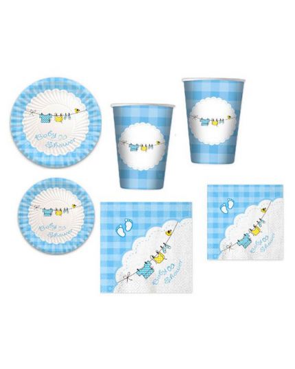 Kit Coordinato Tavola Baby Shower Celeste per 40 Persone