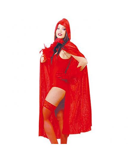 Mantello Rosso in Velluto con Cappuccio