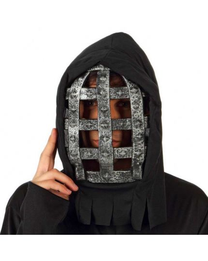 Maschera Gabbia Nera e Argento con Cappuccio