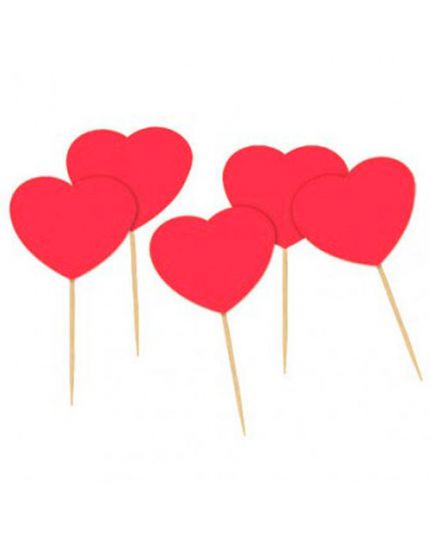 Picks Stecchini Bambù con Cuori Rossi 50pz