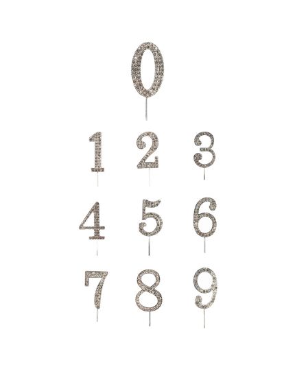 Cake Topper Numeri con Strass Argento 16,5cm