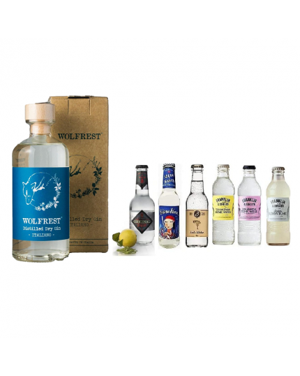 Wolfrest Italian Premium Dry Gin botaniche 100% italiane 43% 700ml + Selezione di 6 Toniche Internazionali