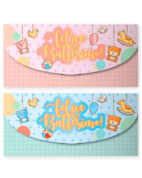 Biglietto Auguri Portasoldi Felice Battesimo Colorato 18x8,9cm