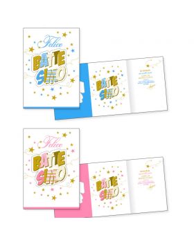 Biglietto Auguri Felice Battesimo con Scritta in Rilievo 11x16cm