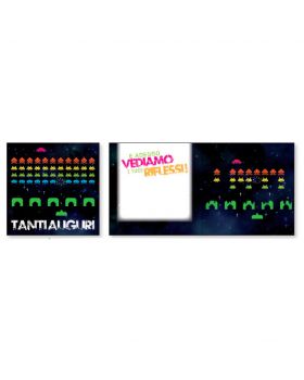 Biglietto Auguri Compleanno Space Impact GameCard con Luci e Suoni 15x15cm