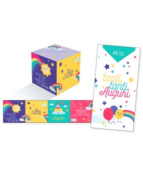 Biglietto Auguri Compleanno KuBoom Apri la Busta e il Cubo Esplode con Coriandoli - Arcobaleno Tanti Tanti Auguri 15x8cm