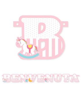 Festone Carta Nascita Bambina Scritta Benvenuta Rosa