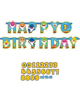 Festone Carta Happy Birthday Baby Shark con Età Personalizzabile