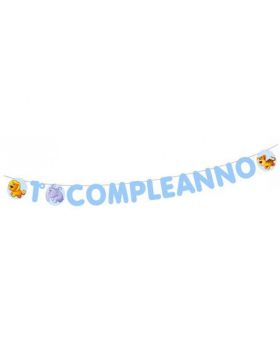 Festone Carta Primo Compleanno Bambino Celeste con Animaletti 