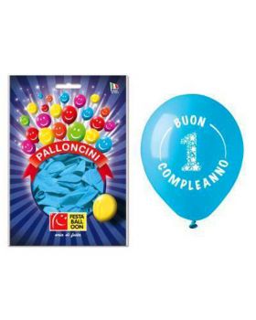 Palloncini Lattice Medi Buon Primo Compleanno Bambino Celeste 14pz