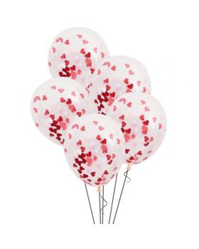 Palloncini Lattice Trasparente 40cm con Coriandoli Cuore Rossi e Rosa 5pz