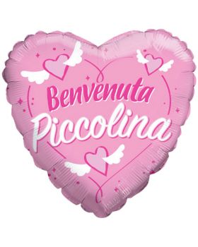 Palloncino Foil Cuore Nascita Bambina Scritta Benvenuta Piccolina Rosa 46cm