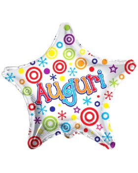 Palloncino Foil Stella con Scritta Auguri e Decori Multicolor 46cm