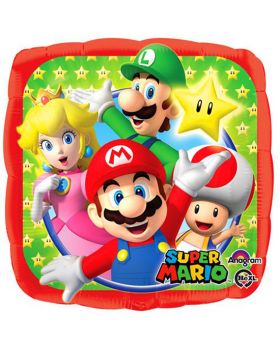 Palloncino Foil Quadrato Super Mario Bordo Rosso 43cm