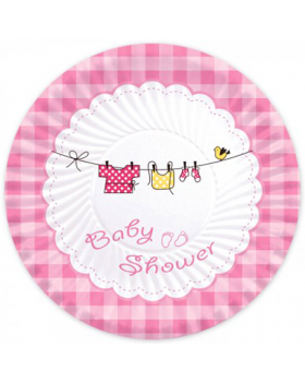 Piatti Carta Baby Shower Vestitini Appesi Rosa