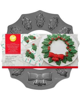 Teglia da Forno Rotonda per Biscotti Corona Natalizia di Agrifoglio Wilton