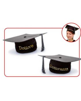 Cappello Tocco Laurea Ciniglia e Feltro Scritta Ricamata Dottore o Dottoressa