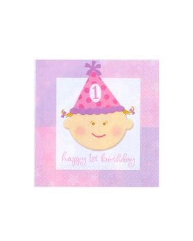 Tovaglioli Cocktail Primo Compleanno Carta Happy First Birthday Rosa