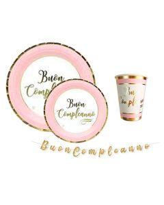 Kit Coordinato per Feste Buon Compleanno Oro e Rosa
