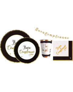Kit Coordinato per Feste Buon Compleanno Oro e Nero