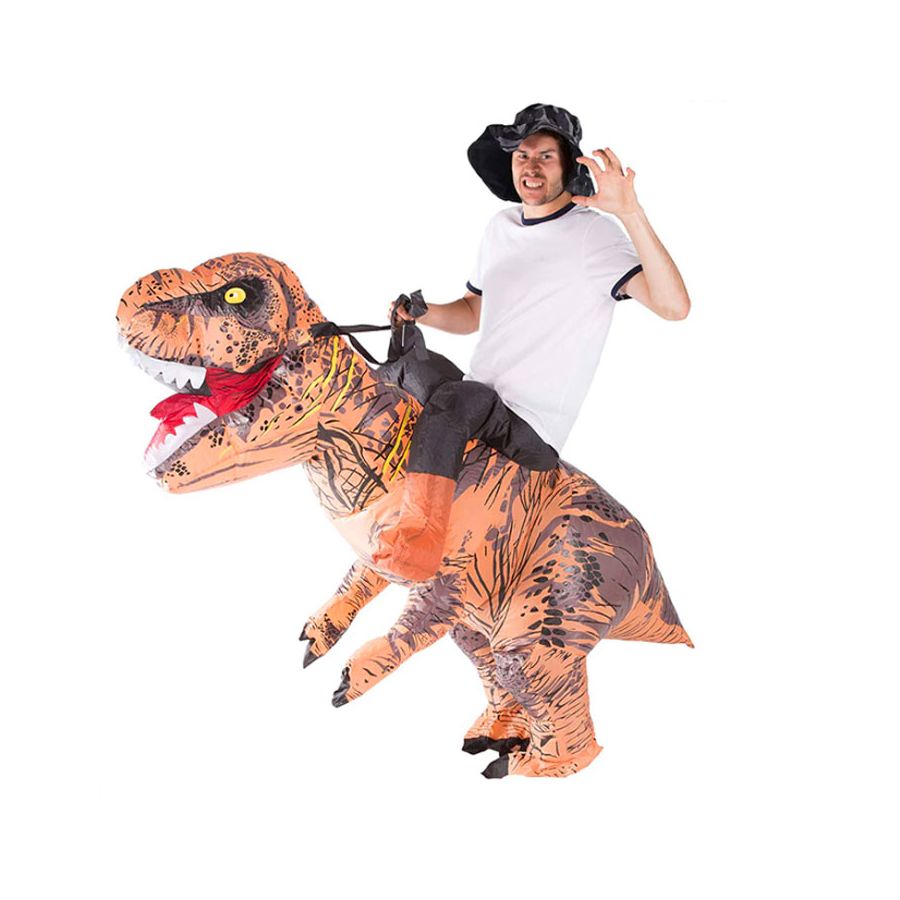 Costume Gonfiabile Uomo che Cavalca Dinosauro T-Rex Adulto Unisex