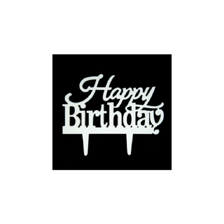 Decorazione Cake Topper Torta Scritta Happy Birthday in Zucchero 15x12cm