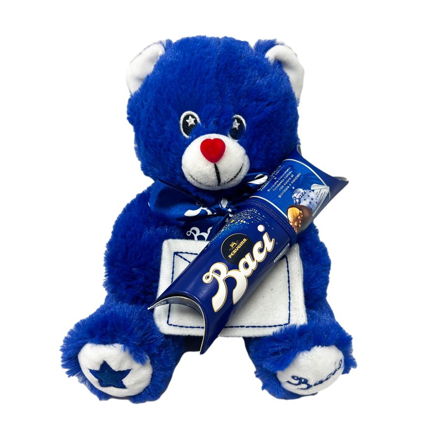 Peluche Orsetto Blu con Lettera d Amore e con Tubo Baci Perugina Classic 37 5 gr