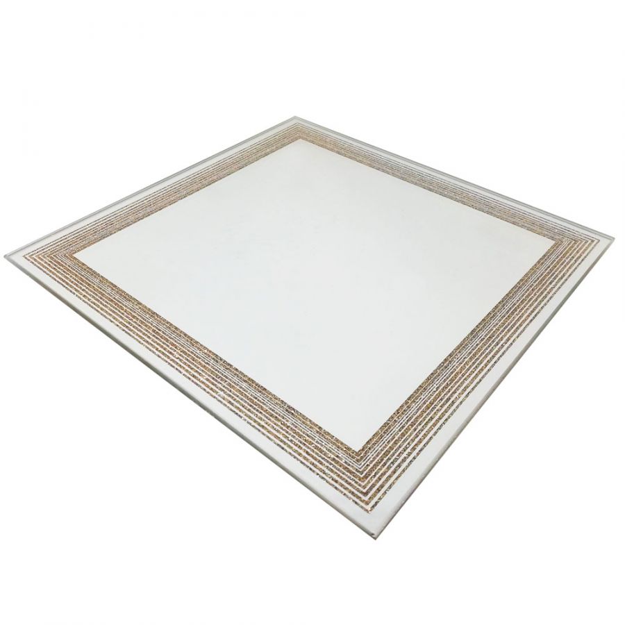 Piatto Specchio Quadrato Con Bordo Glitter Oro 20x20cm