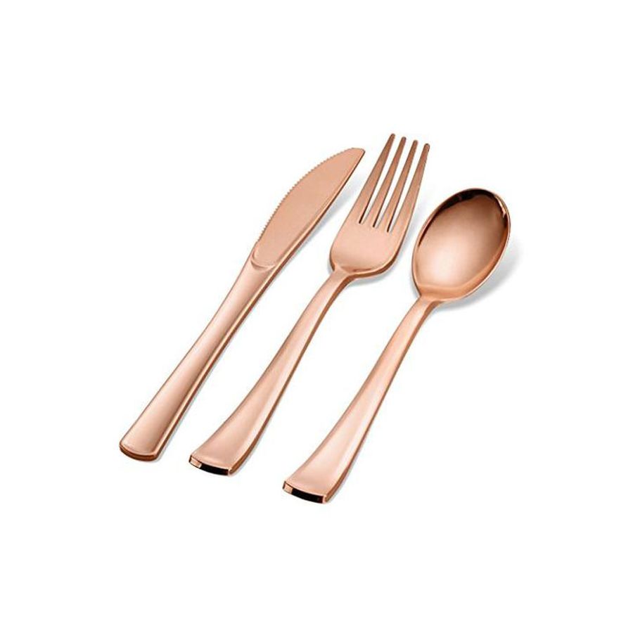24 di ciascuno Confezione da 72 Oro coltelli di plastica Forchette Posate di plastica in Stile Vintage: comprende cucchiai 