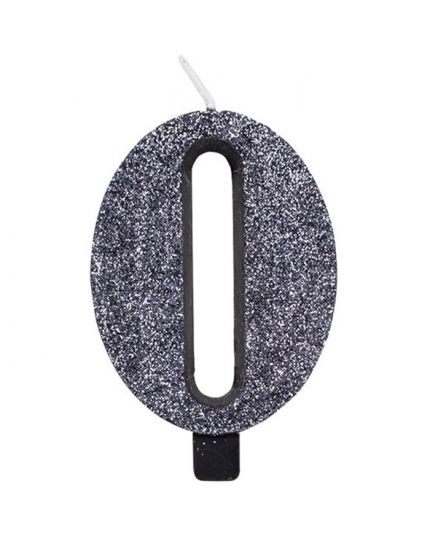 Candelina per Torte Numero Glitter Nero 9,5cm