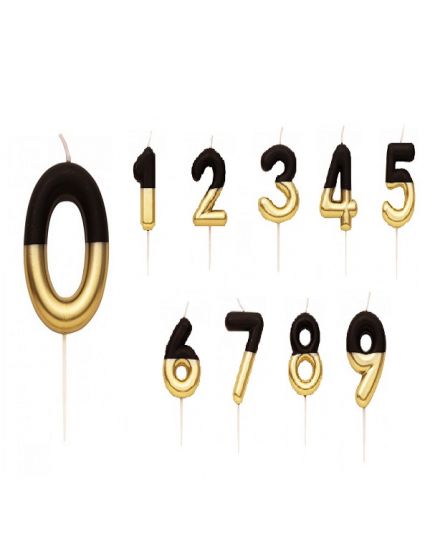 Candeline Numero Metal su Stelo Bicolore Oro e Nero 10,5 cm